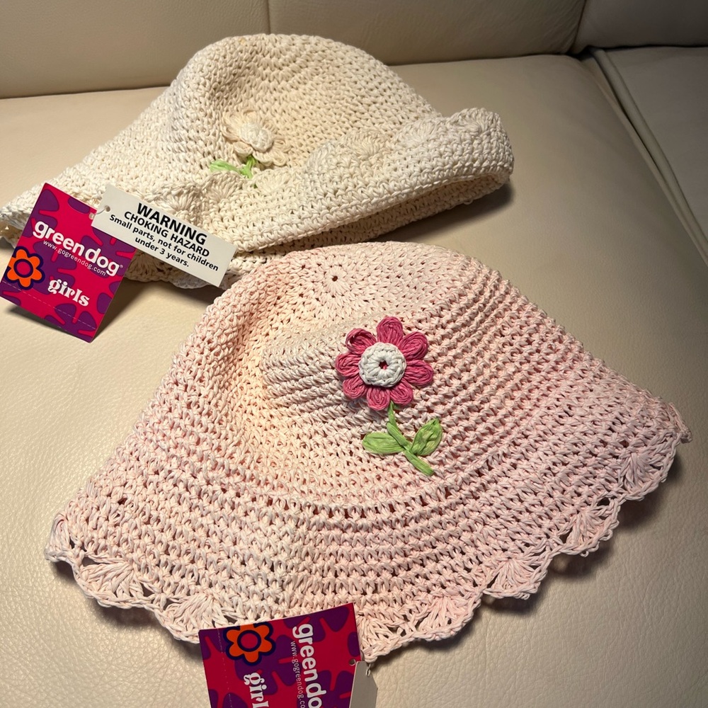 Greendog Kids Crochet Hats - Pink and White Vintage